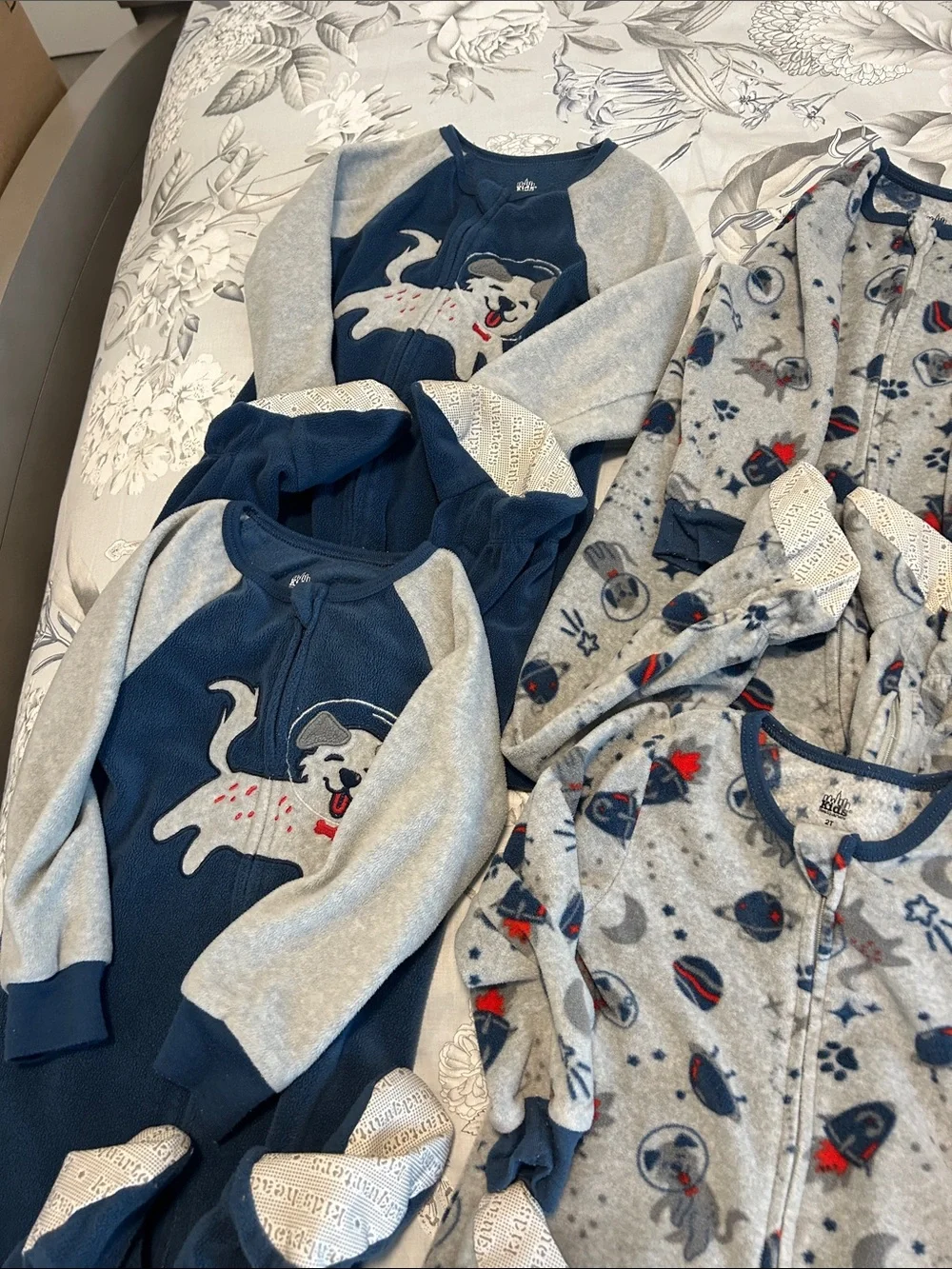 Kids Headquarters Blue, Gray and Tan Fleece Footed Pajamas Set